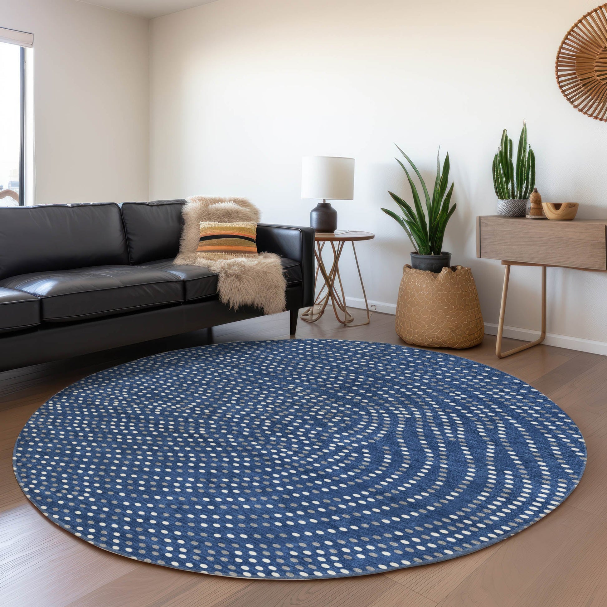 Addison Rugs Chantille ACN1021NA 8 x 8 (ft) Loomed Polyester Navy Round Indoor/Outdoor Machine washable Pet Friendly Area rug