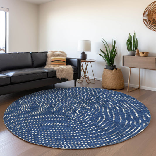 Addison Rugs Chantille ACN1021NA 8 x 8 (ft) Loomed Polyester Navy Round Indoor/Outdoor Machine washable Pet Friendly Area rug