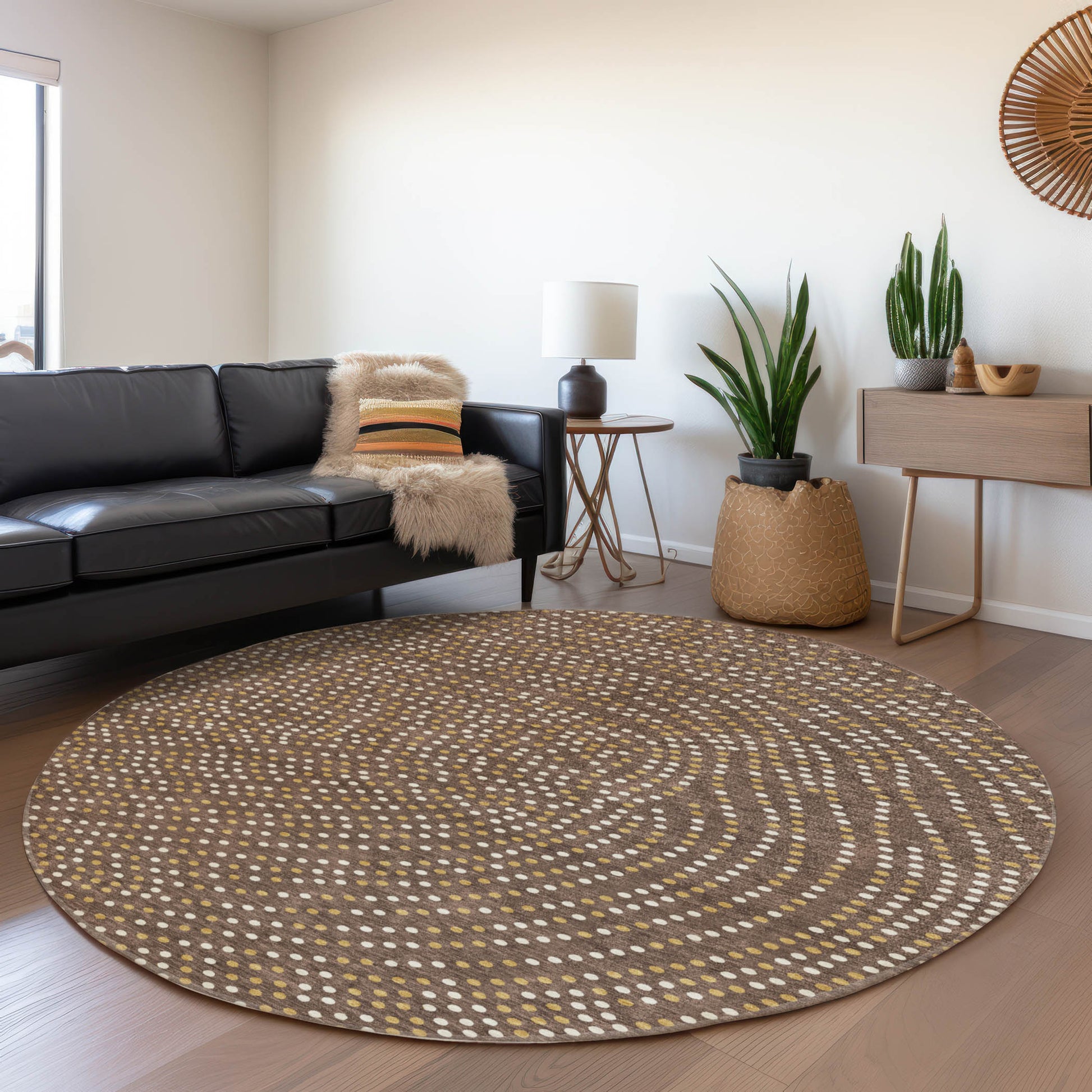 Addison Rugs Chantille ACN1021BR 8 x 8 (ft) Loomed Polyester Brown Round Indoor/Outdoor Machine washable Pet Friendly Area rug
