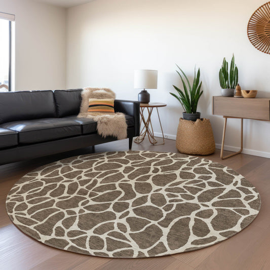 Addison Rugs Chantille ACN1024FU 8 x 8 (ft) Loomed Polyester Fudge Round Indoor/Outdoor Machine washable Pet Friendly Area rug