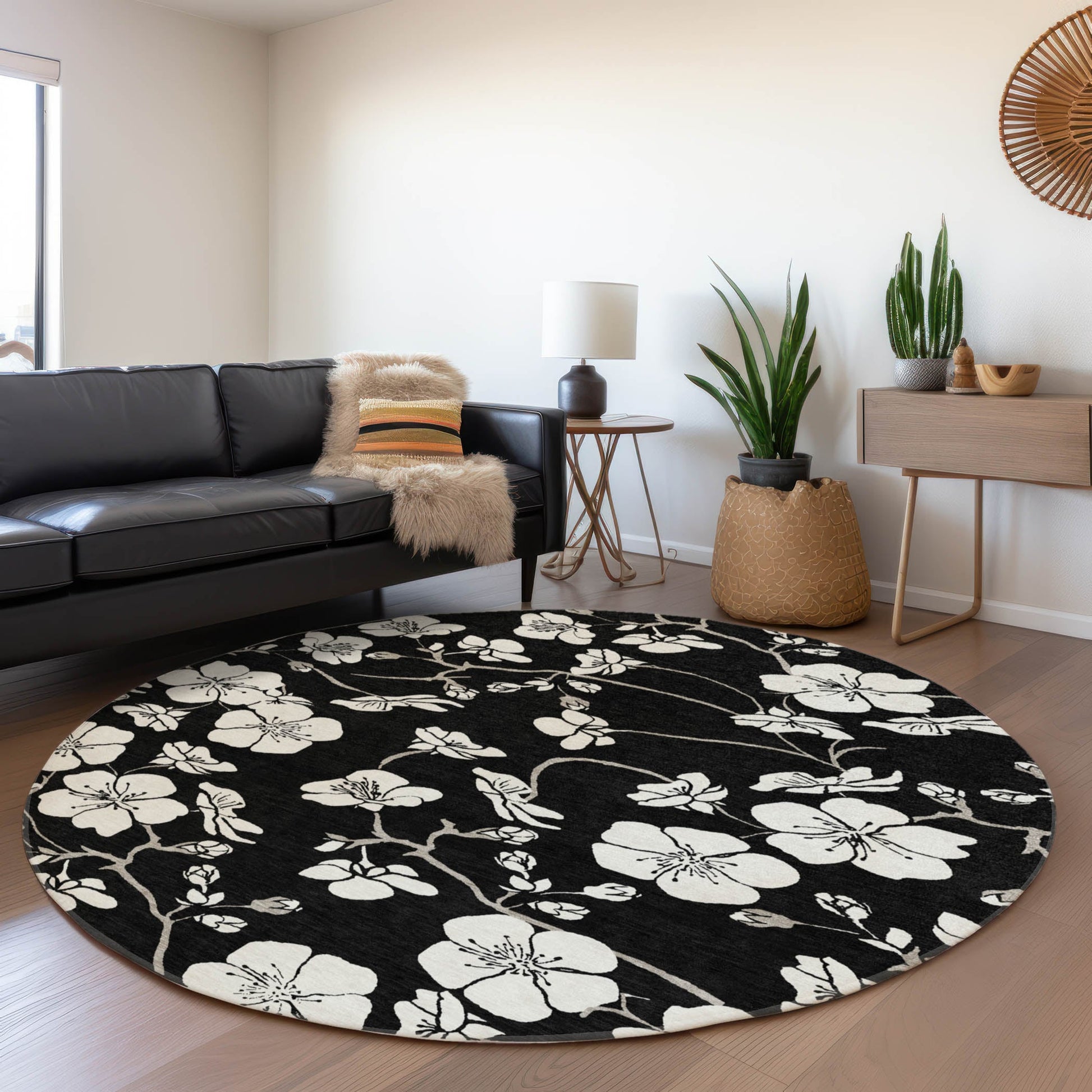 Addison Rugs Chantille ACN1032BK 8 x 8 (ft) Loomed Polyester Black Round Indoor/Outdoor Machine washable Pet Friendly Area rug