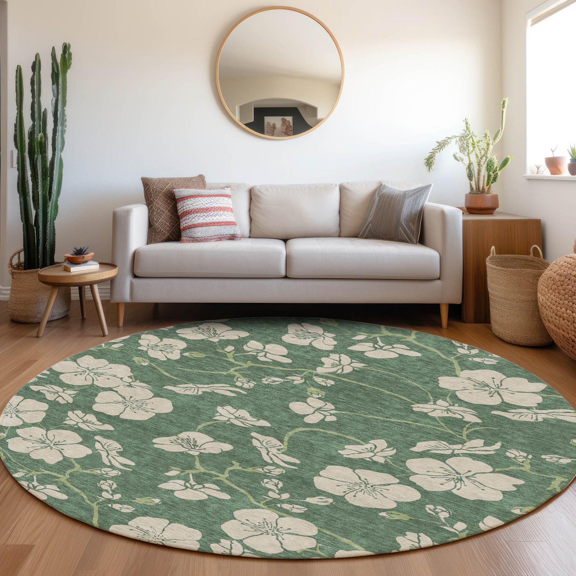 Addison Rugs Chantille ACN1034SA 8 x 8 (ft) Loomed Polyester Sage Round Indoor/Outdoor Machine washable Pet Friendly Area rug