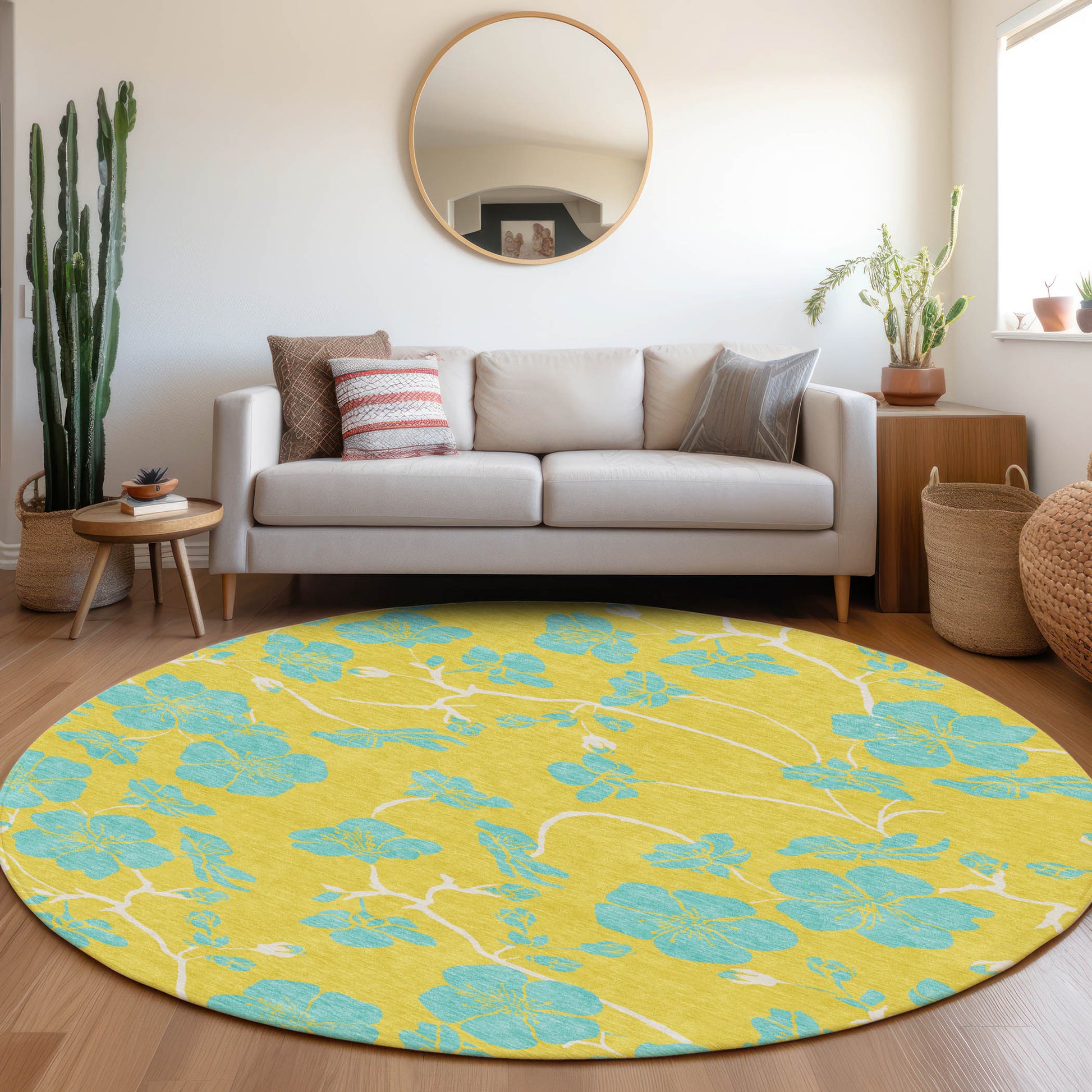 Addison Rugs Chantille ACN1034YE 8 x 8 (ft) Loomed Polyester Yellow Round Indoor/Outdoor Machine washable Pet Friendly Area rug
