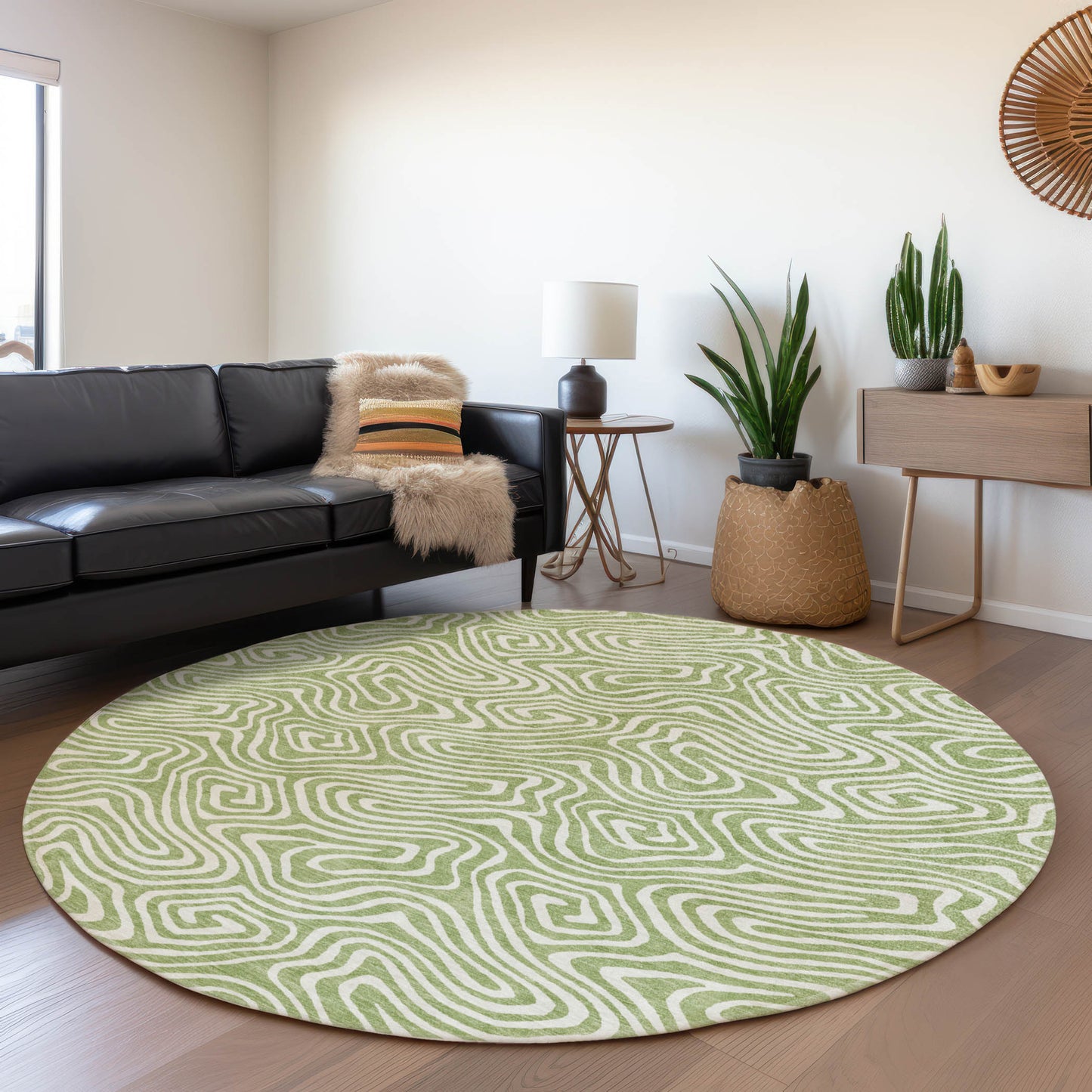 Addison Rugs Chantille ACN1030AL 8 x 8 (ft) Loomed Polyester Aloe Round Indoor/Outdoor Machine washable Pet Friendly Area rug