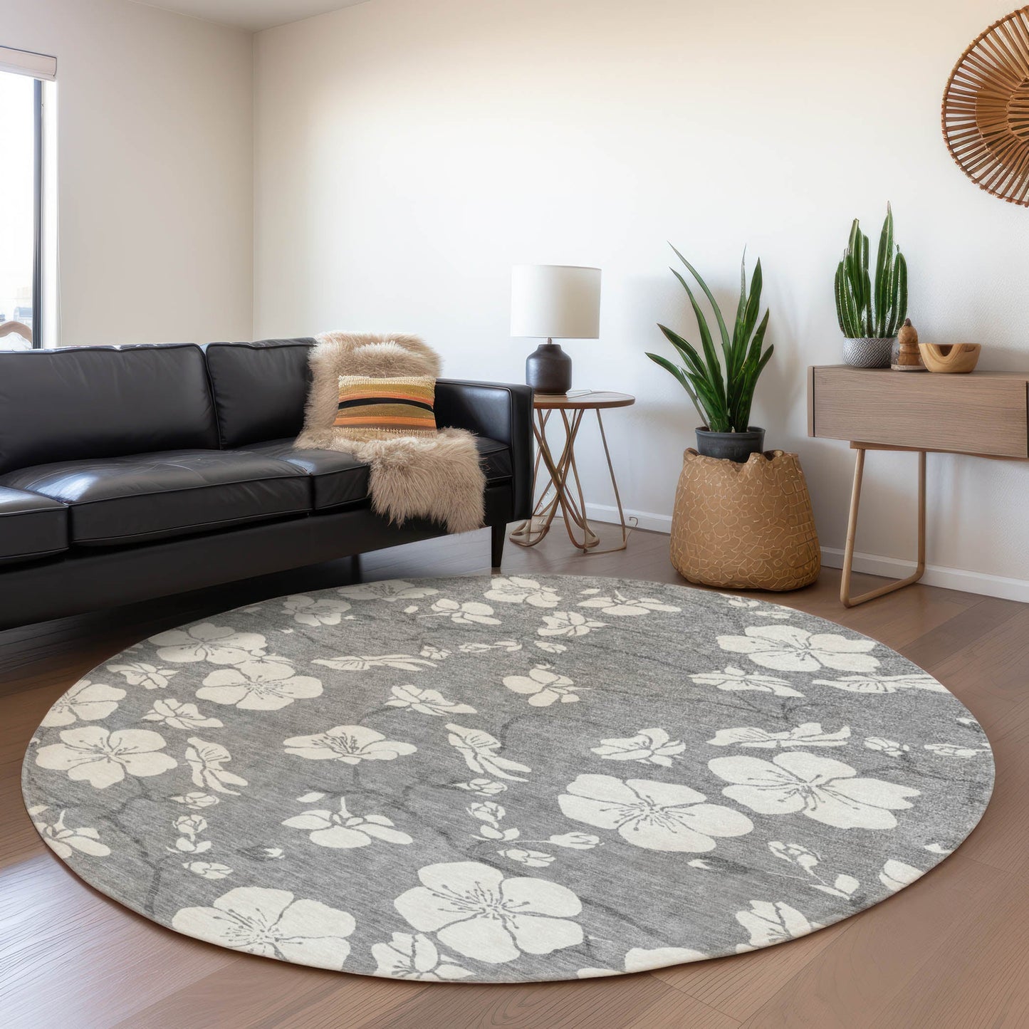 Addison Rugs Chantille ACN1032GY 8 x 8 (ft) Loomed Polyester Gray Round Indoor/Outdoor Machine washable Pet Friendly Area rug