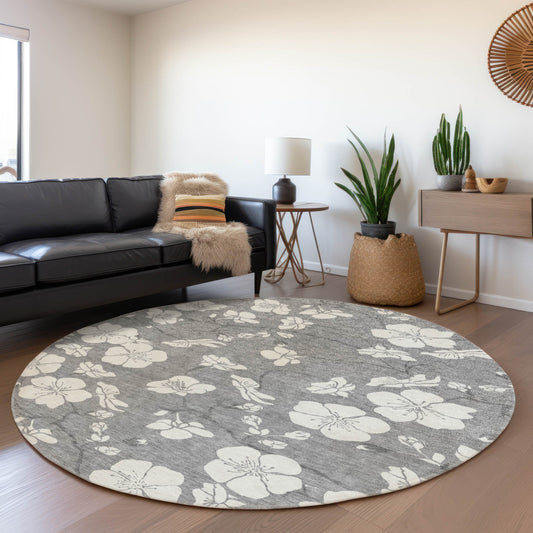 Addison Rugs Chantille ACN1032GY 8 x 8 (ft) Loomed Polyester Gray Round Indoor/Outdoor Machine washable Pet Friendly Area rug