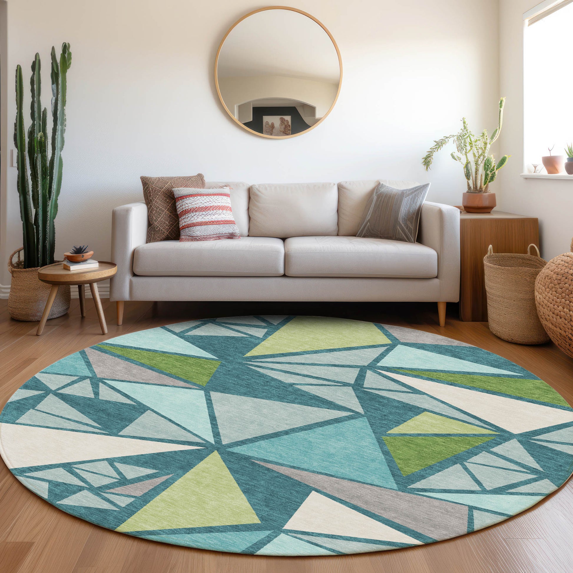 Addison Rugs Chantille ACN1039TE 8 x 8 (ft) Loomed Polyester Teal Round Indoor/Outdoor Machine washable Pet Friendly Area rug