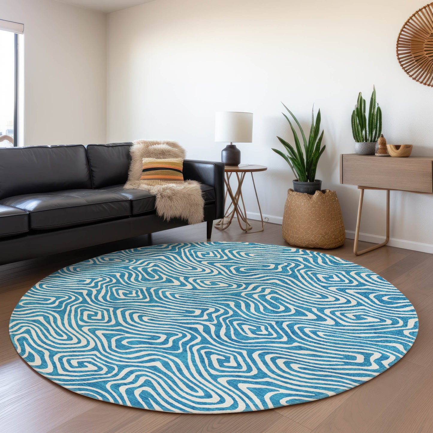 Addison Rugs Chantille ACN1030TE 8 x 8 (ft) Loomed Polyester Teal Round Indoor/Outdoor Machine washable Pet Friendly Area rug