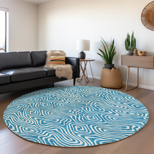 Addison Rugs Chantille ACN1030TE 8 x 8 (ft) Loomed Polyester Teal Round Indoor/Outdoor Machine washable Pet Friendly Area rug