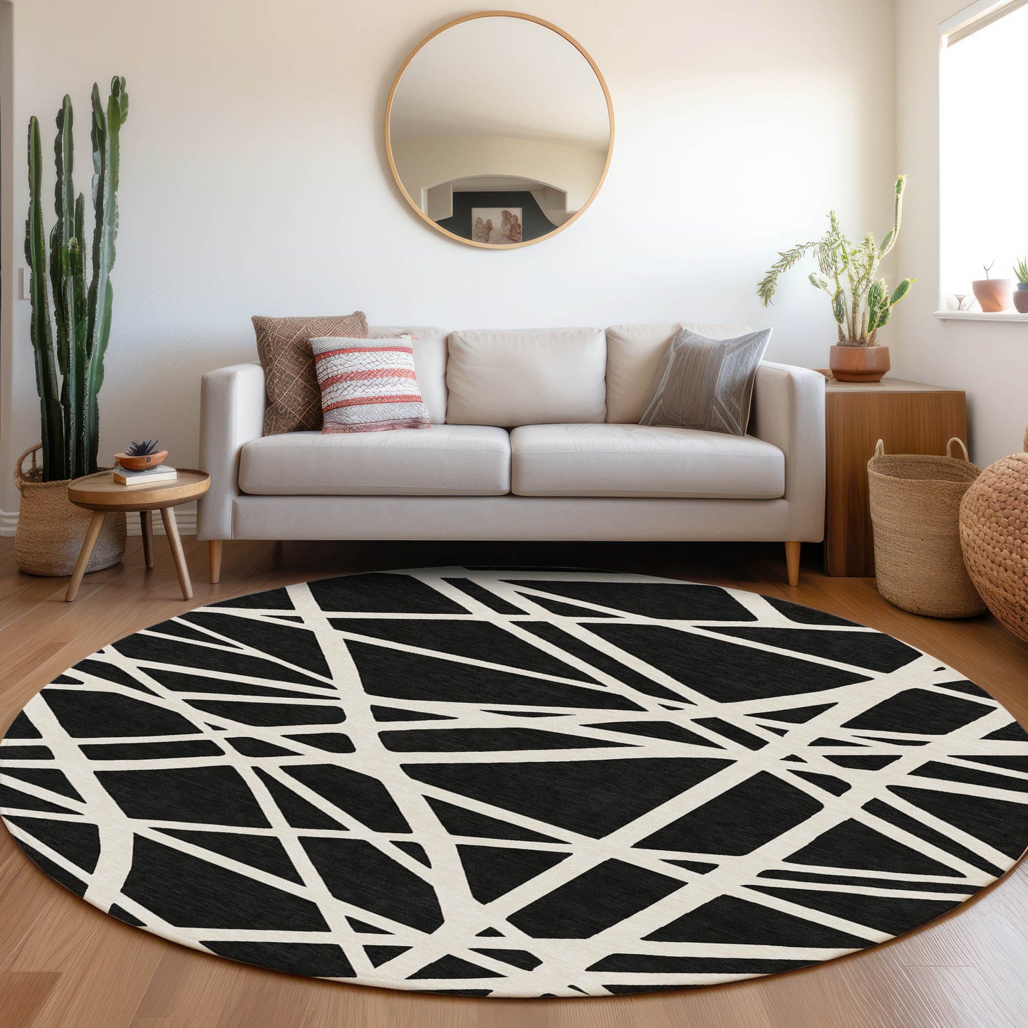 Addison Rugs Chantille ACN1040BK 8 x 8 (ft) Loomed Polyester Black Round Indoor/Outdoor Machine washable Pet Friendly Area rug