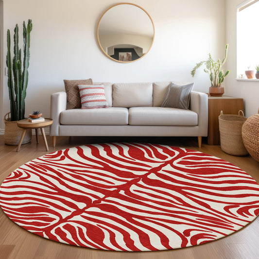 Addison Rugs Chantille ACN1042RD 8 x 8 (ft) Loomed Polyester Red Round Indoor/Outdoor Machine washable Pet Friendly Area rug