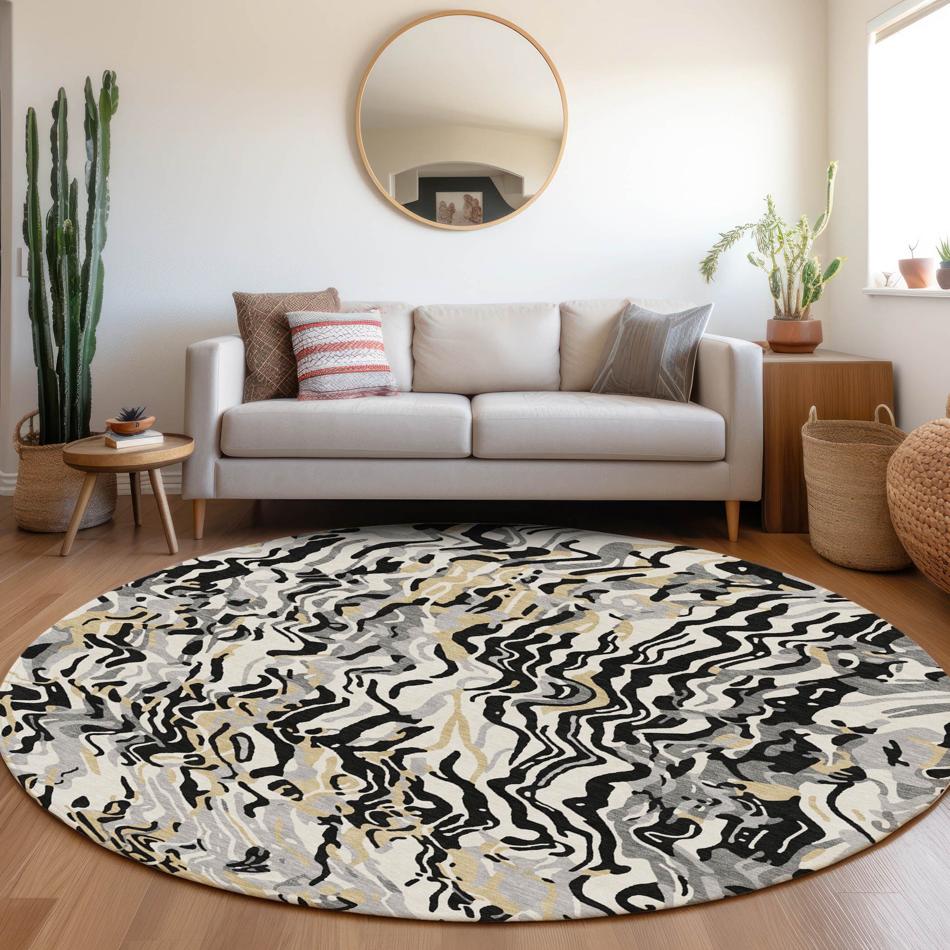 Addison Rugs Chantille ACN1038BK 8 x 8 (ft) Loomed Polyester Black Round Indoor/Outdoor Machine washable Pet Friendly Area rug