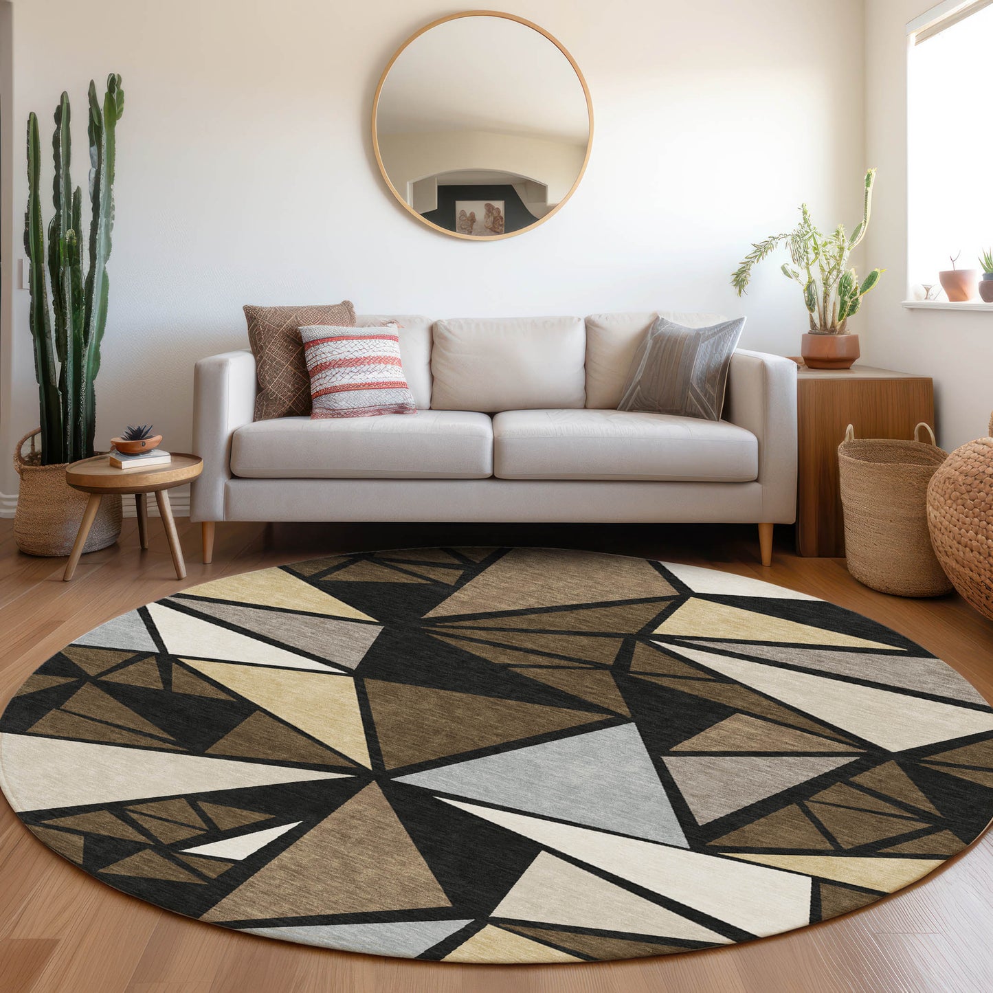 Addison Rugs Chantille ACN1039BR 8 x 8 (ft) Loomed Polyester Brown Round Indoor/Outdoor Machine washable Pet Friendly Area rug