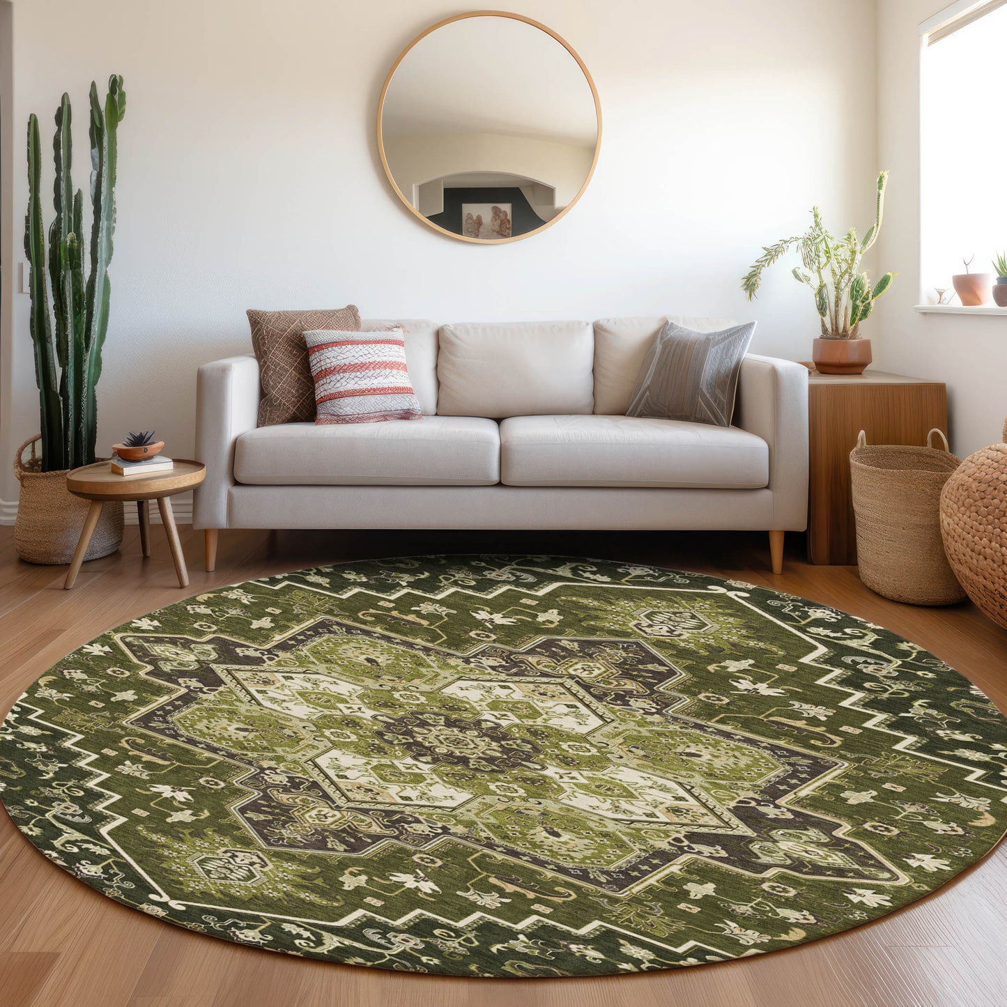 Addison Rugs Chantille ACN1036OL 8 x 8 (ft) Loomed Polyester Olive Round Indoor/Outdoor Machine washable Pet Friendly Area rug