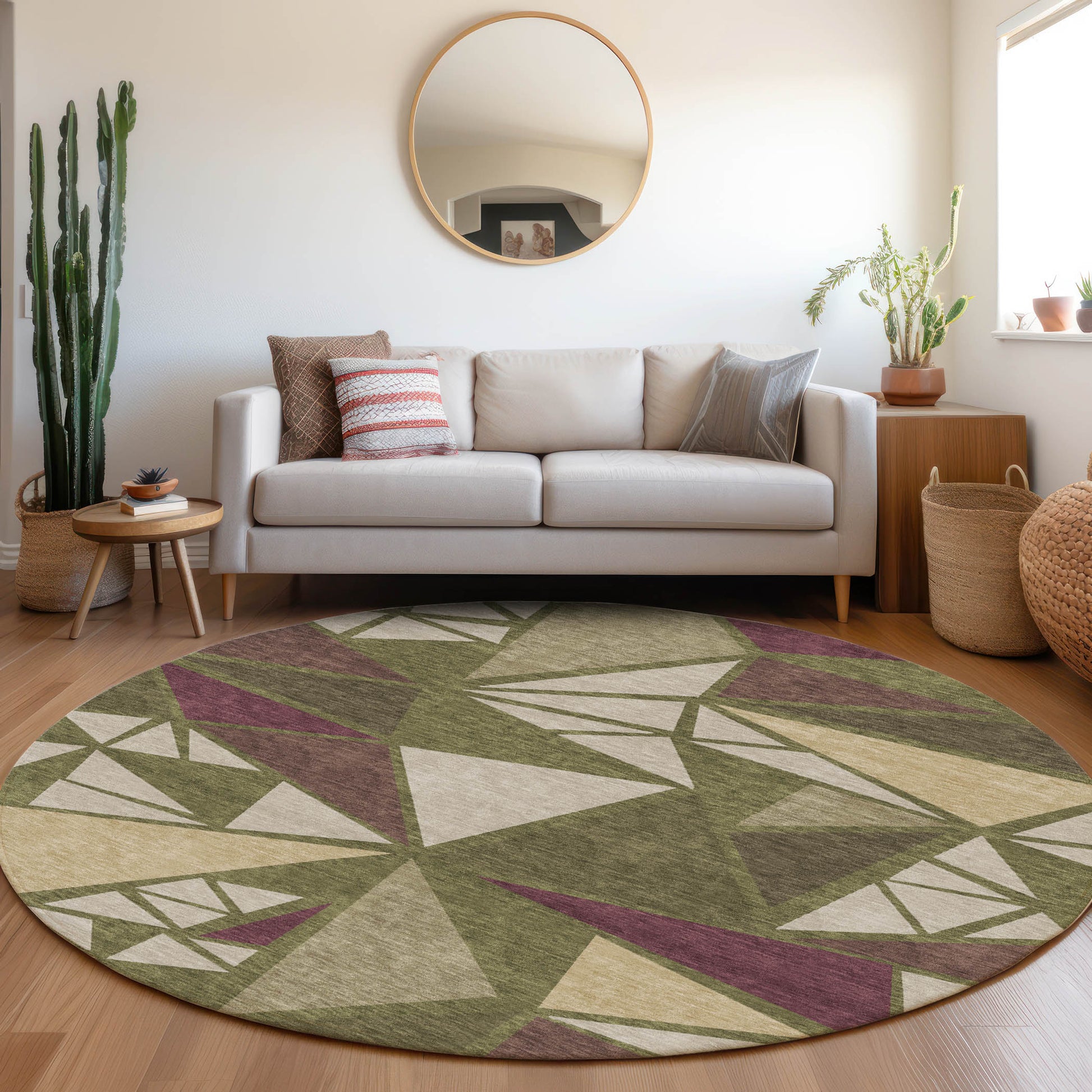 Addison Rugs Chantille ACN1039OL 8 x 8 (ft) Loomed Polyester Olive Round Indoor/Outdoor Machine washable Pet Friendly Area rug