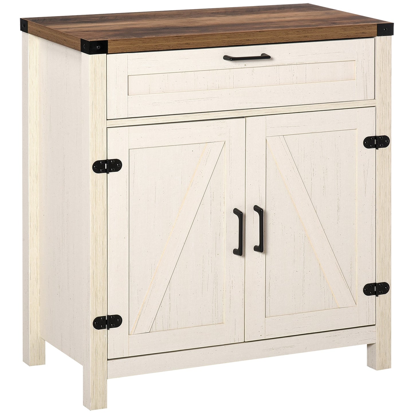 GZMR Rustic 2 Barn Doors Kitchen Cabinet Rustic White Sideboard