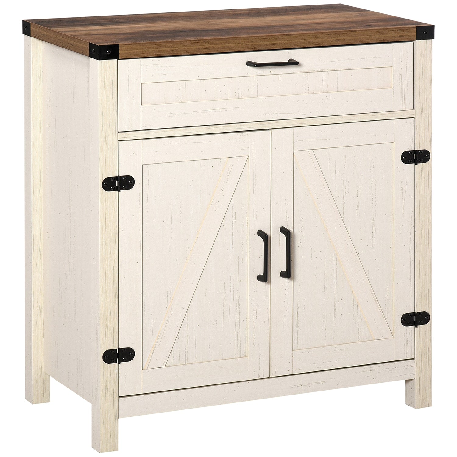 GZMR Rustic 2 Barn Doors Kitchen Cabinet Rustic White Sideboard