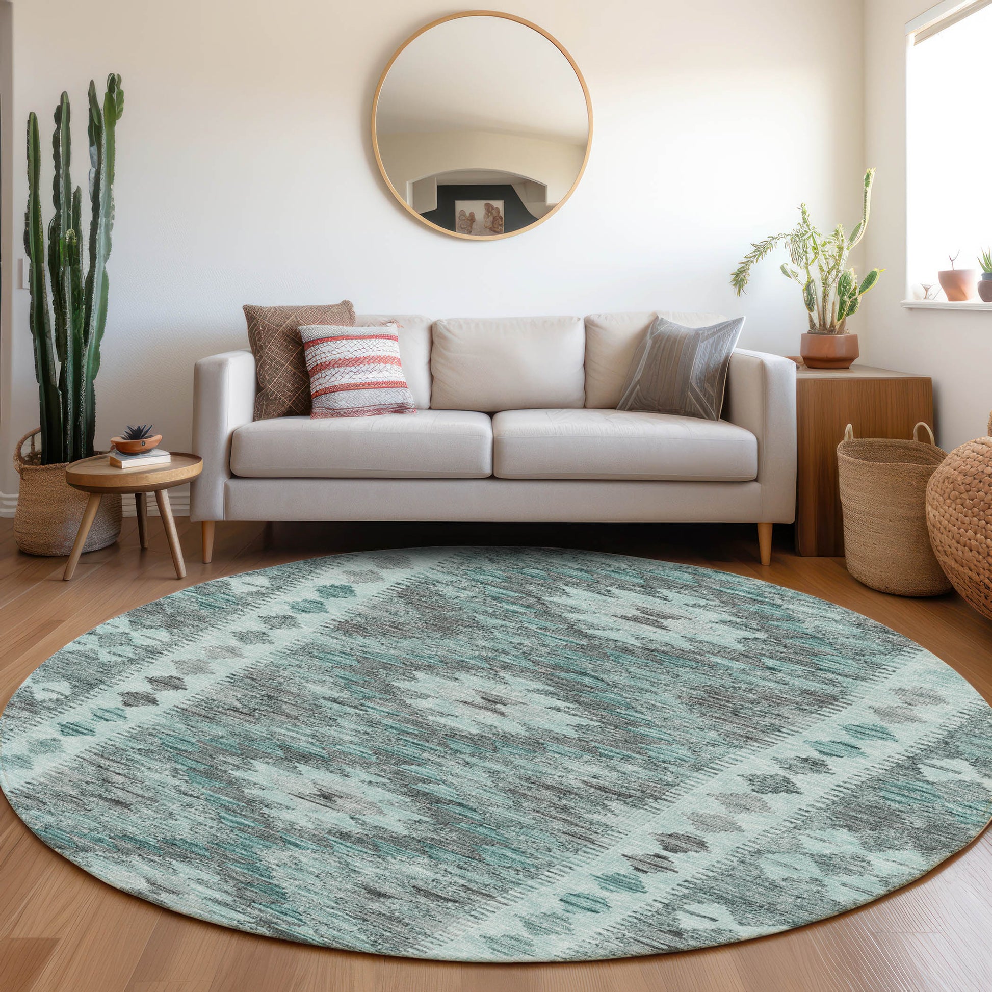 Addison Rugs Chantille ACN1226TE 8 x 8 (ft) Polyester Teal Round Indoor/Outdoor Geometric Machine washable Pet Friendly Area rug