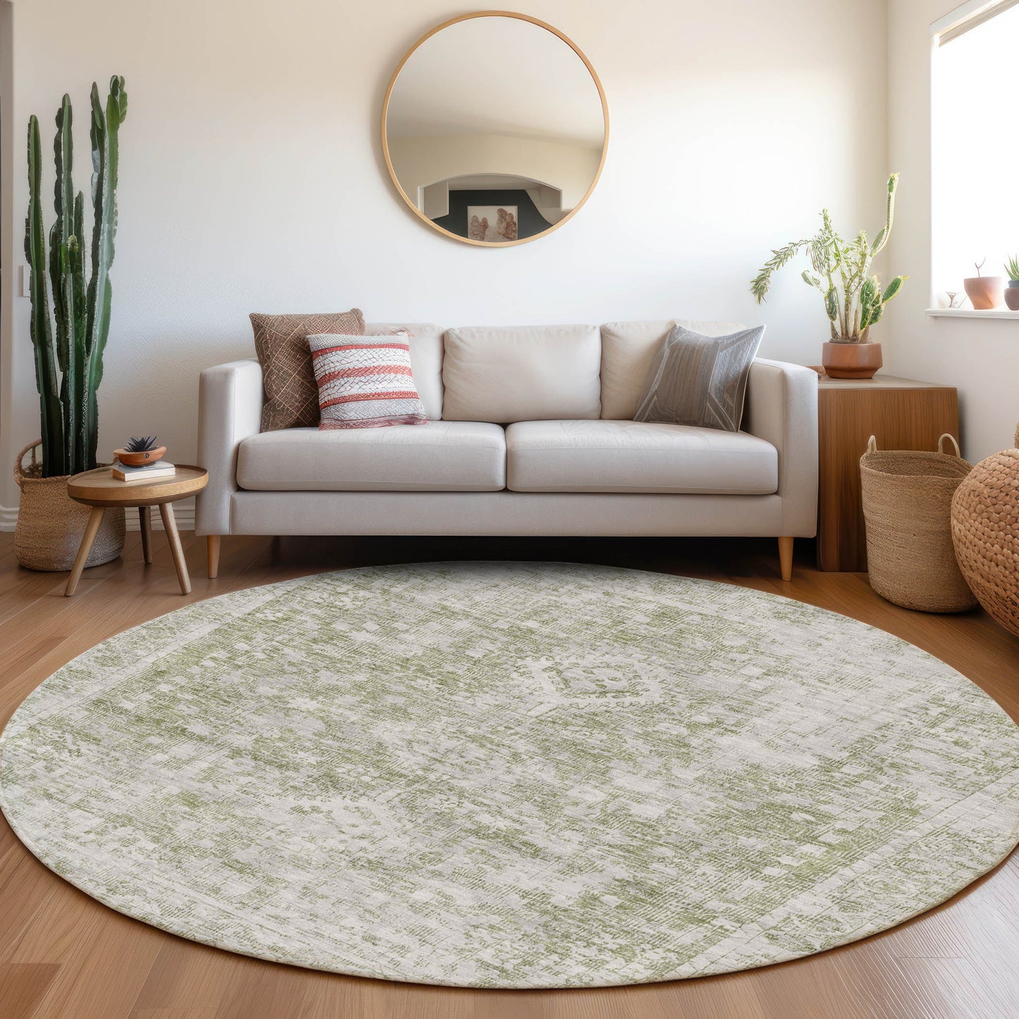 Addison Rugs Chantille ACN1229AL 8 x 8 (ft) Polyester Aloe Round Indoor/Outdoor Geometric Machine washable Pet Friendly Area rug