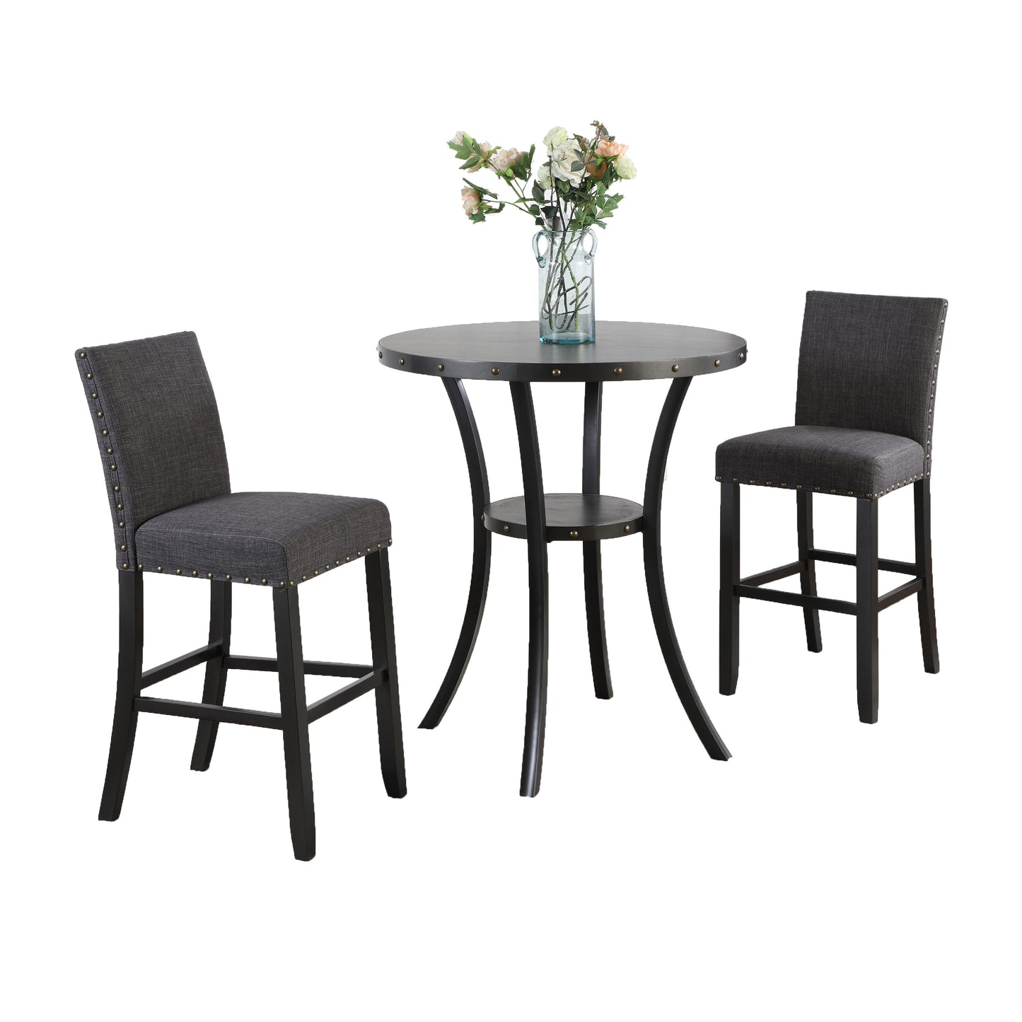 Roundhill Furniture Biony Grey Transitional Dining Room Set with Round Table ( Seats 2 )