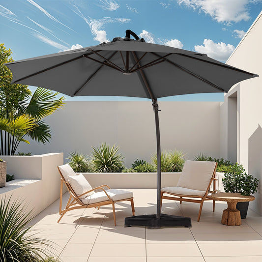 VOUA 11-ft Aluminum Gray Crank Cantilever Patio Umbrella