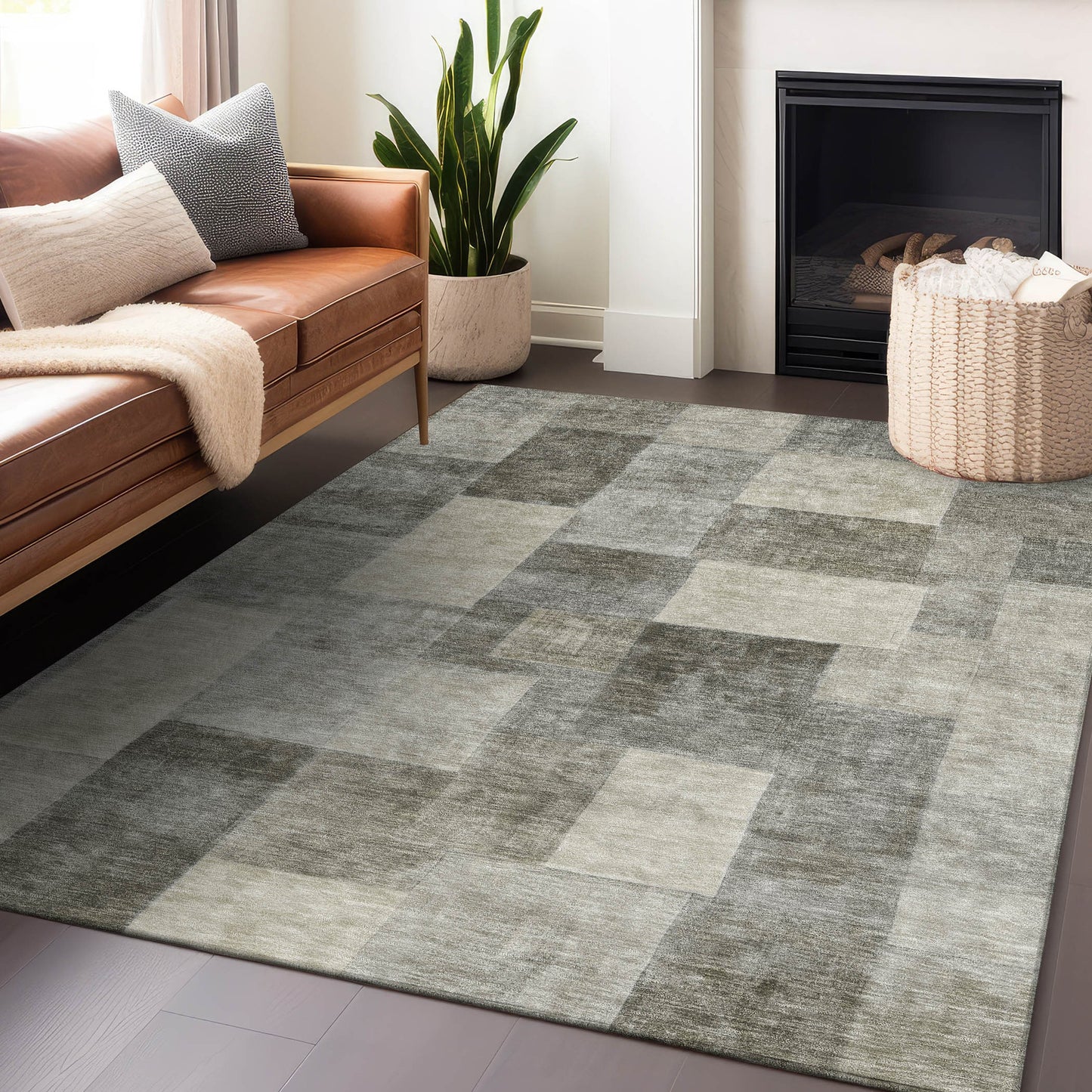 Addison Rugs Chantille ACN1263TP 9 x 12 (ft) Polyester Taupe Rectangular Indoor/Outdoor Geometric Machine washable Pet Friendly Area rug