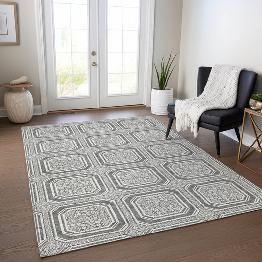 Addison Rugs Chantille ACN1456GY 8 x 10 (ft) Polyester Gray Rectangular Indoor/Outdoor Geometric Machine washable Pet Friendly Area rug