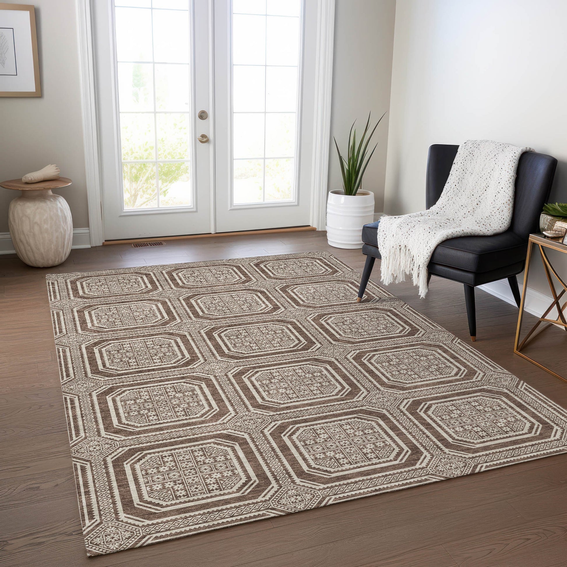 Addison Rugs Chantille ACN1453BR 10 x 14 (ft) Polyester Brown Rectangular Indoor/Outdoor Geometric Machine washable Pet Friendly Area rug