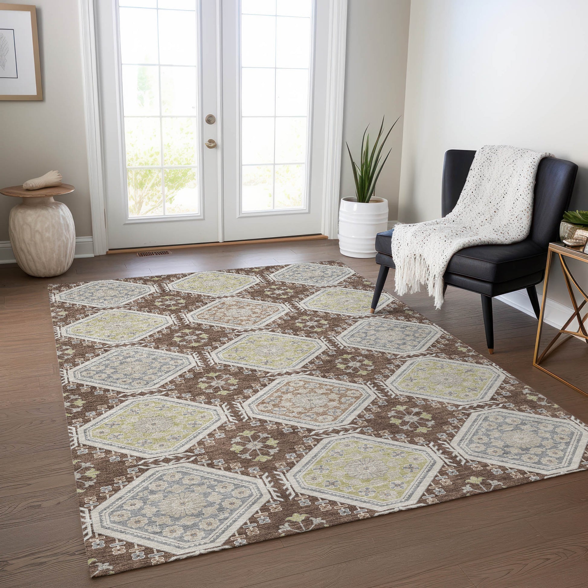 Addison Rugs Chantille ACN1444CH 8 x 10 (ft) Polyester Chocolate Rectangular Indoor/Outdoor Geometric Machine washable Pet Friendly Area rug