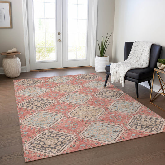 Addison Rugs Chantille ACN1449SM 8 x 10 (ft) Polyester Salmon Rectangular Indoor/Outdoor Geometric Machine washable Pet Friendly Area rug