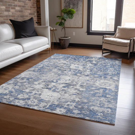Addison Rugs Chantille ACN1375BU 10 x 14 (ft) Polyester Blue Rectangular Indoor/Outdoor Geometric Machine washable Pet Friendly Area rug