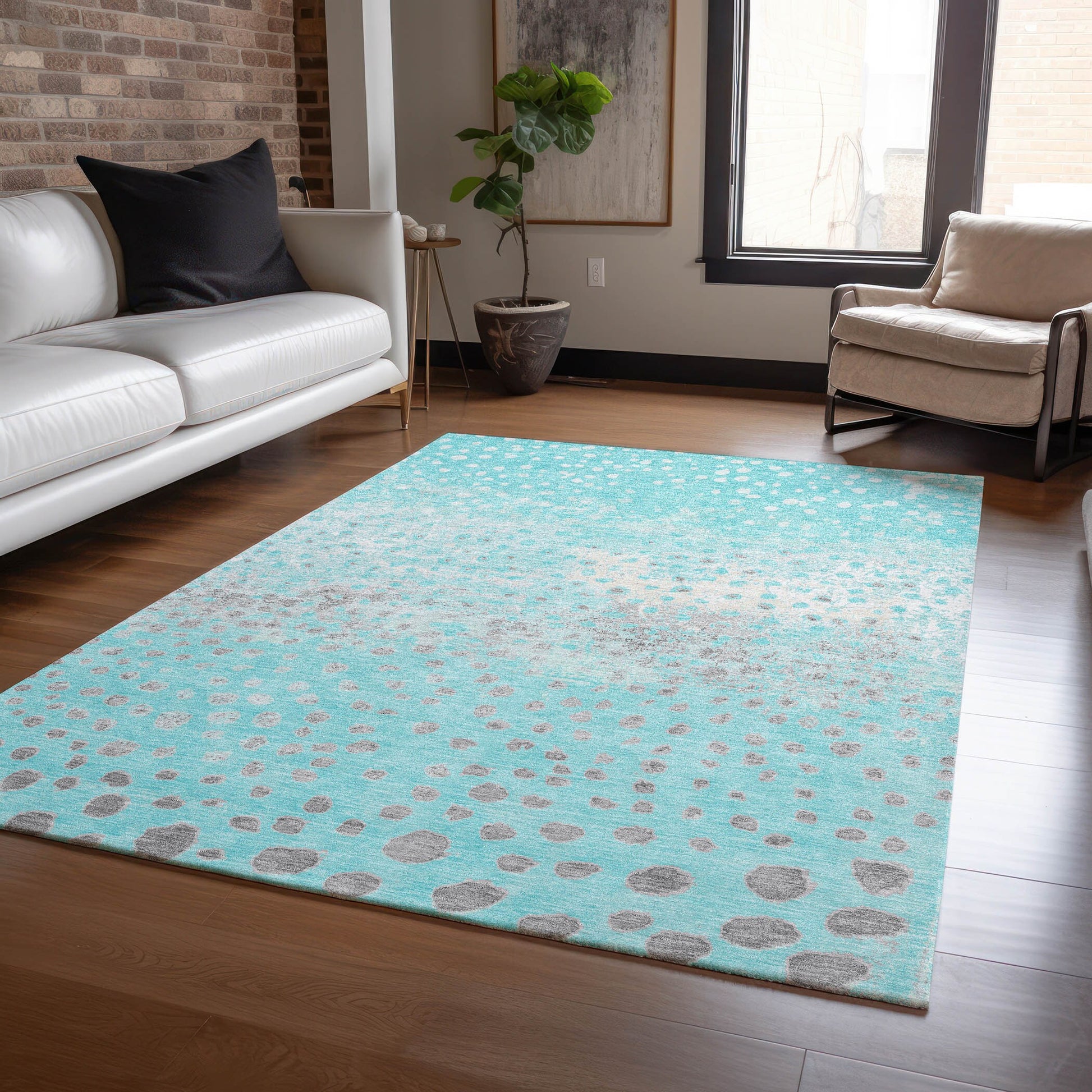 Addison Rugs Chantille ACN1366AQ 8 x 10 (ft) Polyester Aqua Rectangular Indoor/Outdoor Geometric Machine washable Pet Friendly Area rug