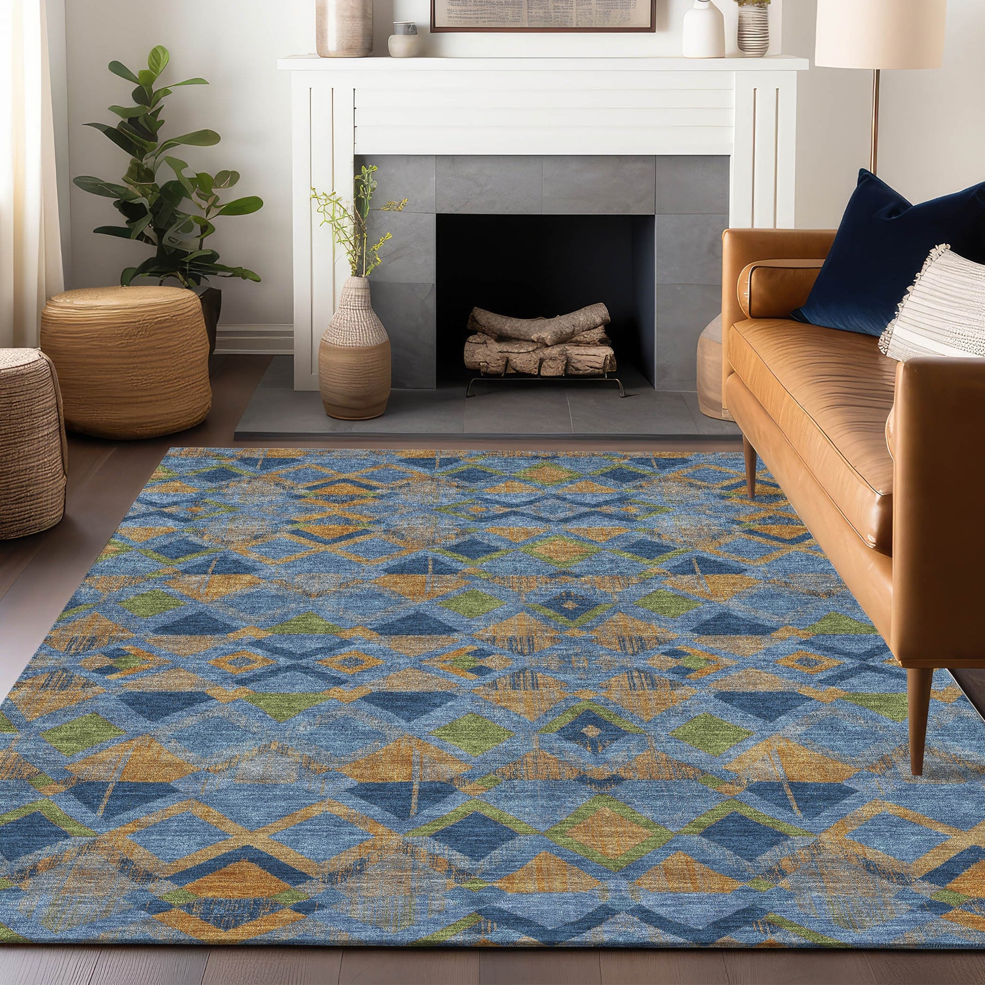 Addison Rugs Chantille ACN1308DN 8 x 10 (ft) Polyester Denim Rectangular Indoor/Outdoor Geometric Machine washable Pet Friendly Area rug