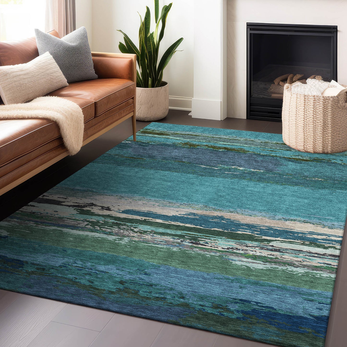 Addison Rugs Chantille ACN1285TE 10 x 14 (ft) Polyester Teal Rectangular Indoor/Outdoor Geometric Machine washable Pet Friendly Area rug