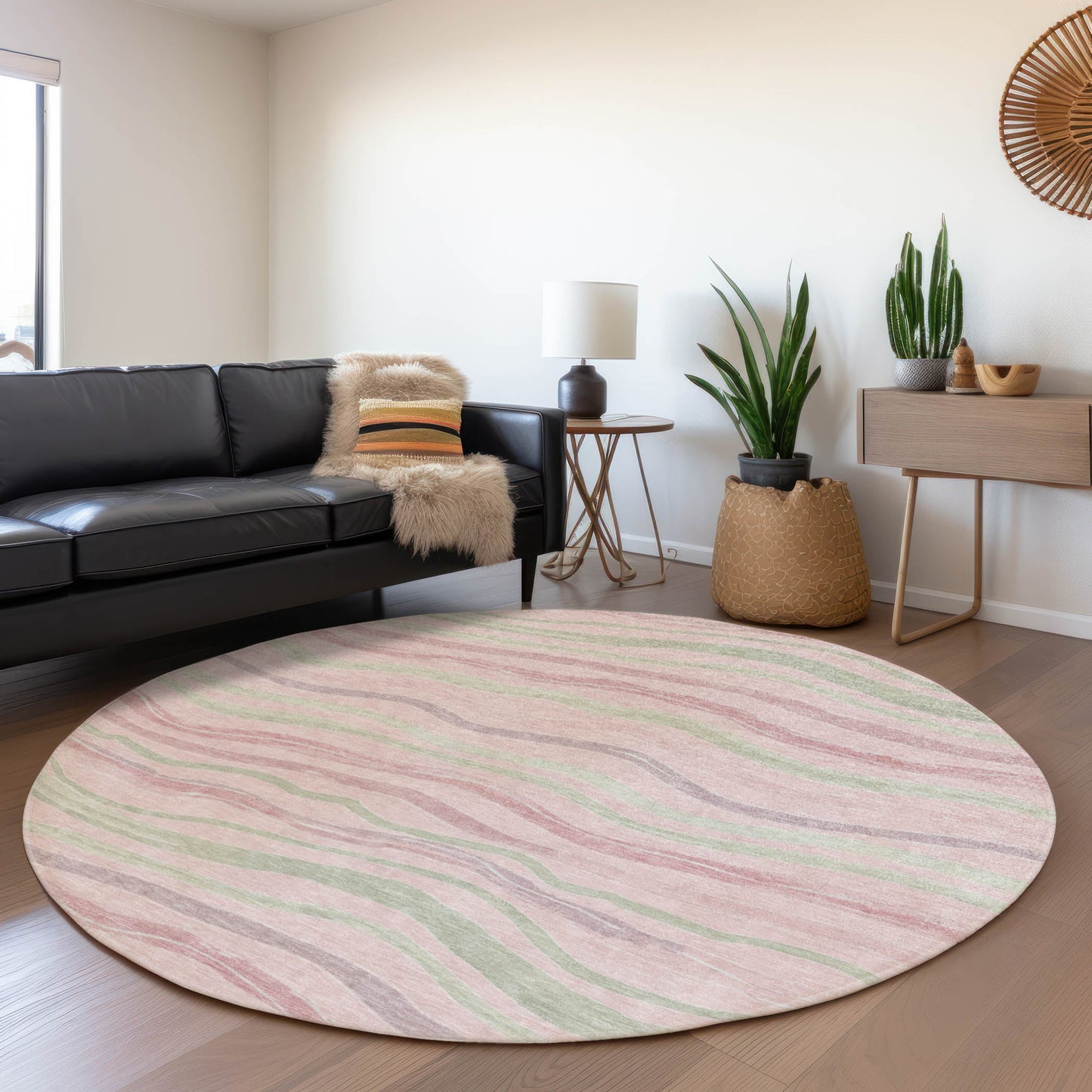 Addison Rugs Chantille ACN1586PI 8 x 8 (ft) Polyester Pink Round Indoor/Outdoor Geometric Machine washable Pet Friendly Area rug
