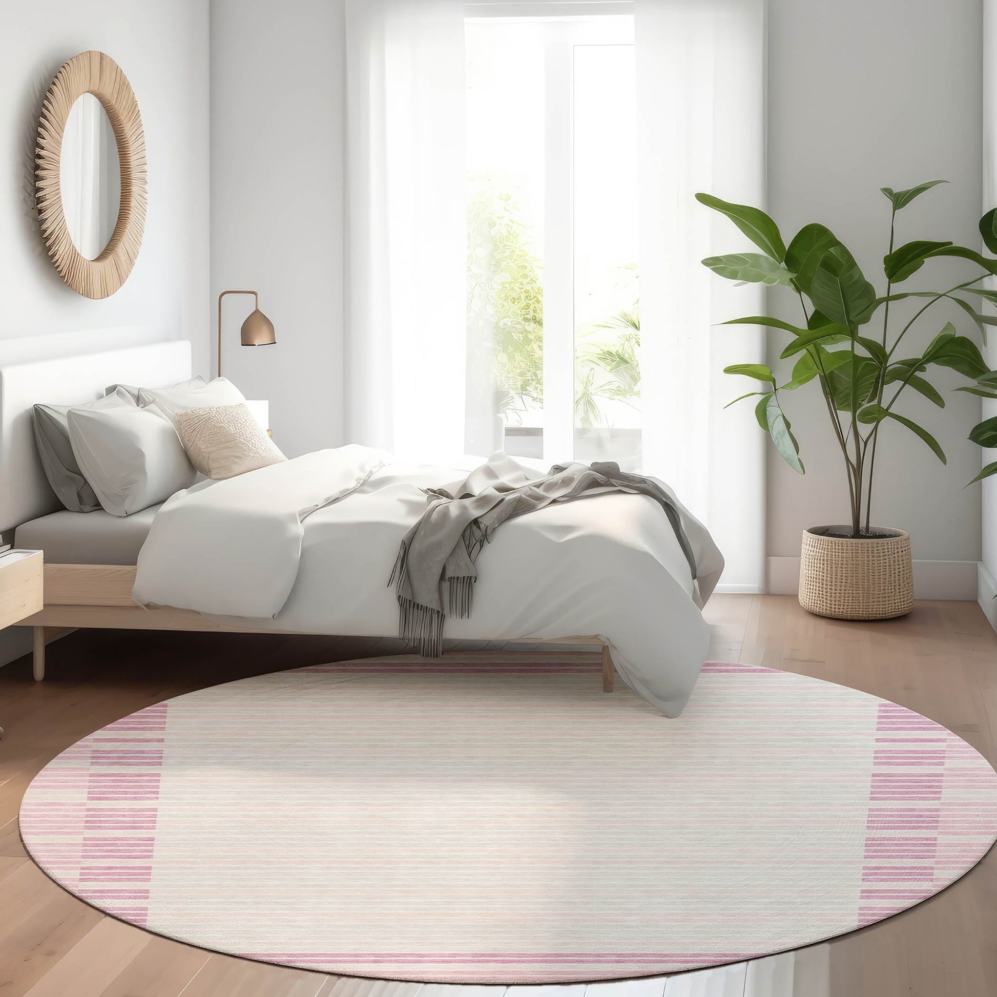 Addison Rugs Chantille ACN1405PI 8 x 8 (ft) Polyester Pink Round Indoor/Outdoor Geometric Machine washable Pet Friendly Area rug