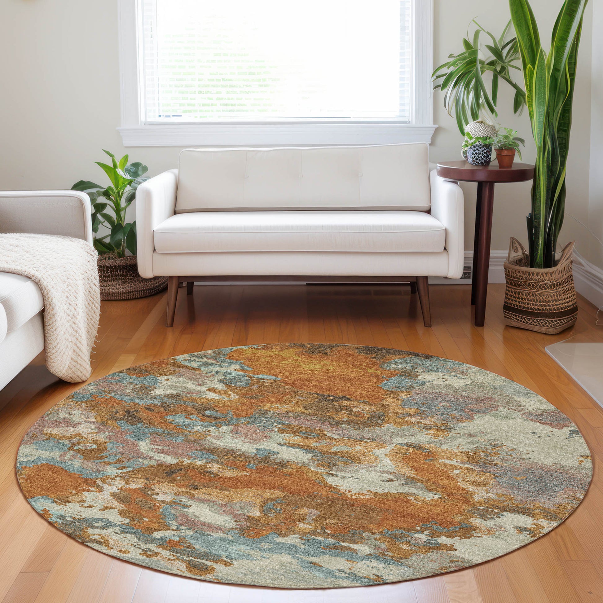 Addison Rugs Chantille ACN1385CP 8 x 8 (ft) Polyester Copper Round Indoor/Outdoor Geometric Machine washable Pet Friendly Area rug