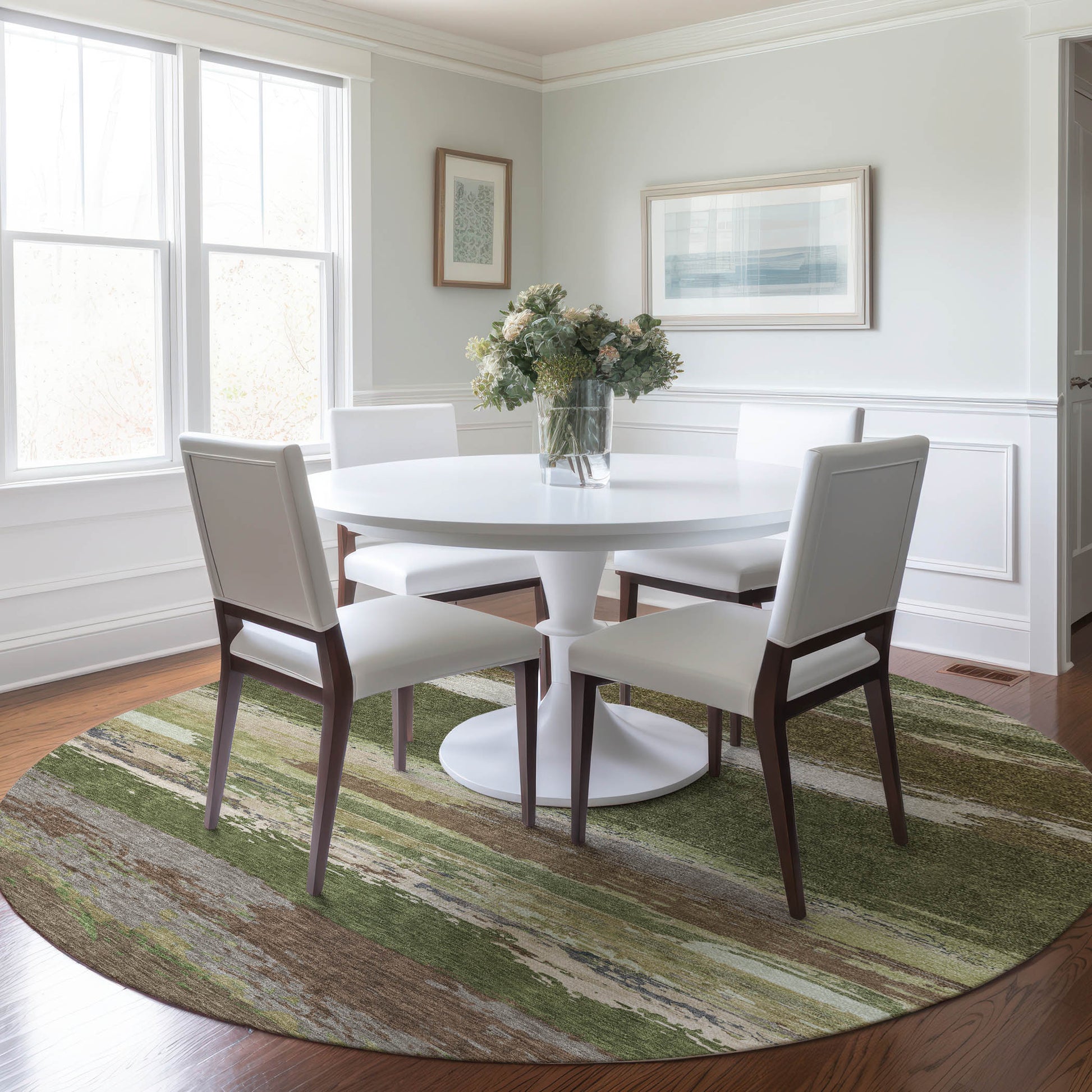 Addison Rugs Chantille ACN1284OL 8 x 8 (ft) Polyester Olive Round Indoor/Outdoor Geometric Machine washable Pet Friendly Area rug