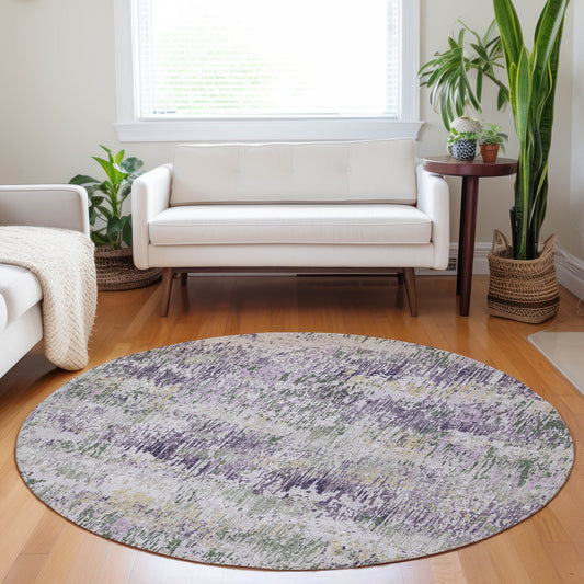 Addison Rugs Chantille ACN1379LV 8 x 8 (ft) Polyester Lavender Round Indoor/Outdoor Geometric Machine washable Pet Friendly Area rug