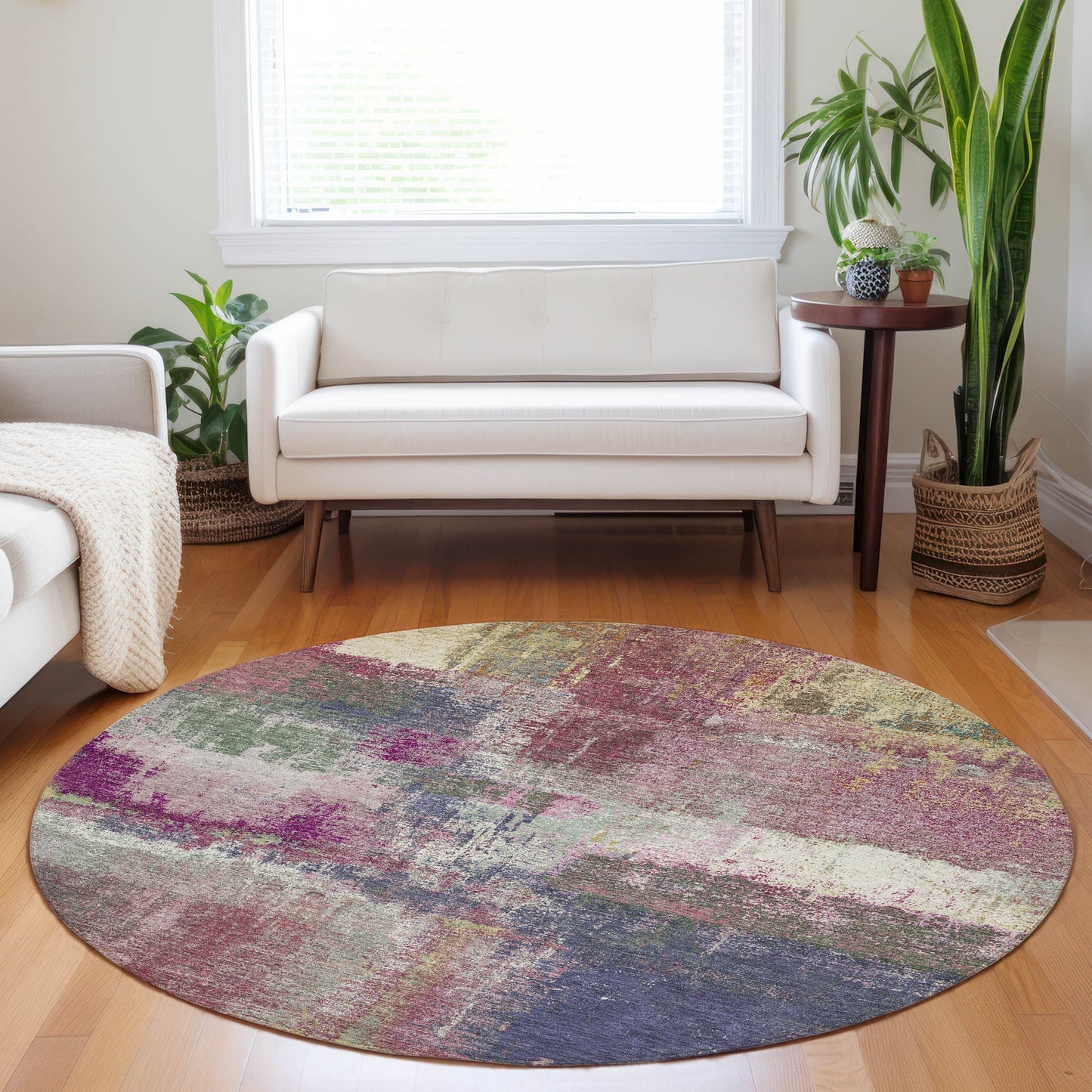 Addison Rugs Chantille ACN1354BL 8 x 8 (ft) Polyester Blush Round Indoor/Outdoor Geometric Machine washable Pet Friendly Area rug