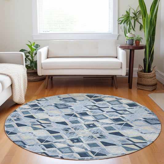 Addison Rugs Chantille ACN1312SK 8 x 8 (ft) Polyester Sky Round Indoor/Outdoor Geometric Machine washable Pet Friendly Area rug