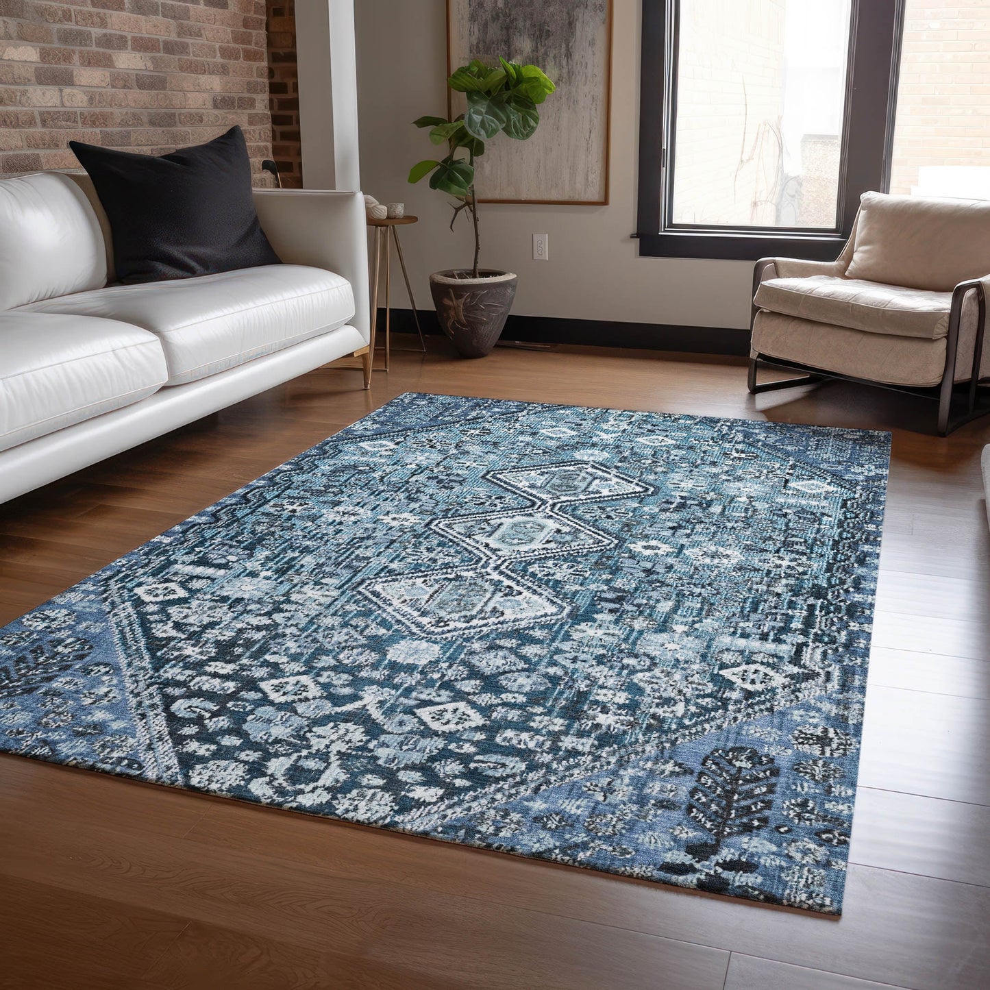Addison Rugs Chantille ACN1834BU 9 x 12 (ft) Loomed Polyester Blue Rectangular Indoor/Outdoor Geometric Machine washable Pet Friendly Area rug