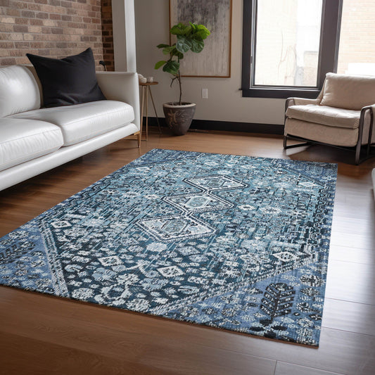 Addison Rugs Chantille ACN1834BU 9 x 12 (ft) Loomed Polyester Blue Rectangular Indoor/Outdoor Geometric Machine washable Pet Friendly Area rug
