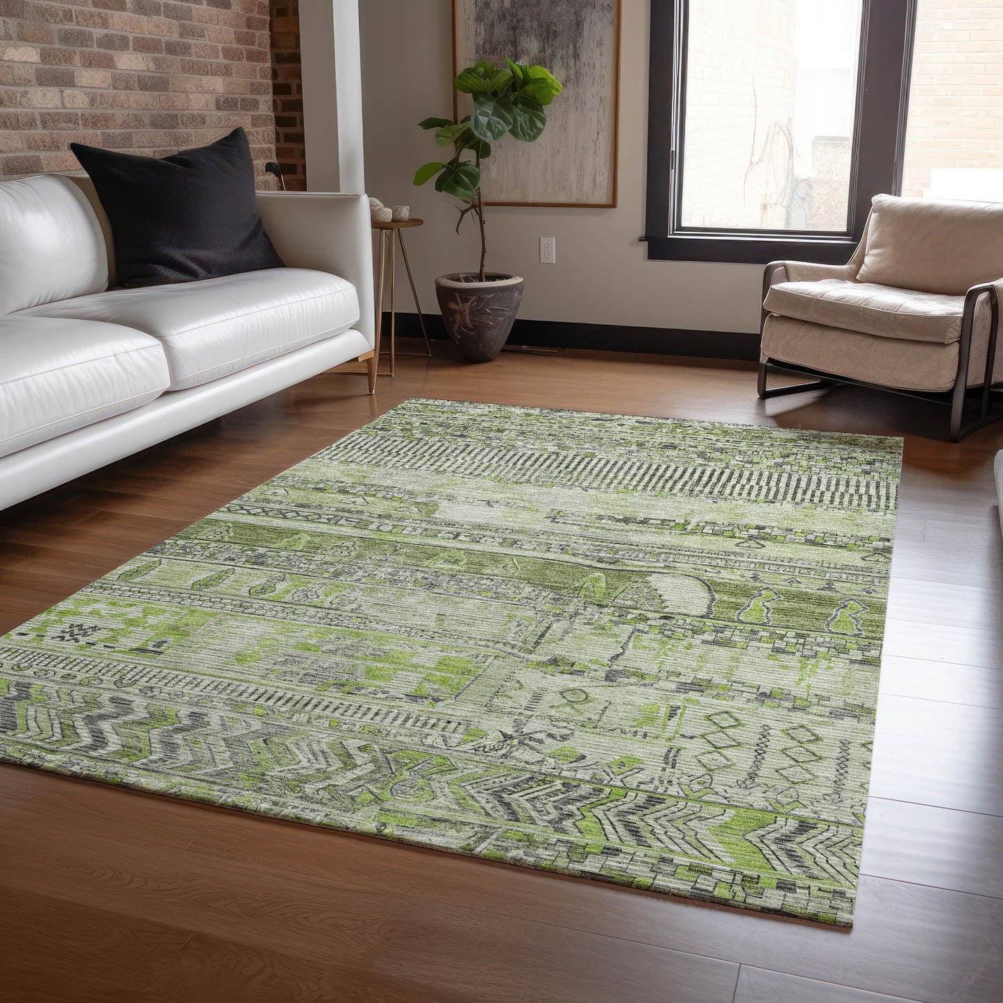 Addison Rugs Chantille ACN1835OL 8 x 10 (ft) Loomed Polyester Olive Rectangular Indoor/Outdoor Geometric Machine washable Pet Friendly Area rug
