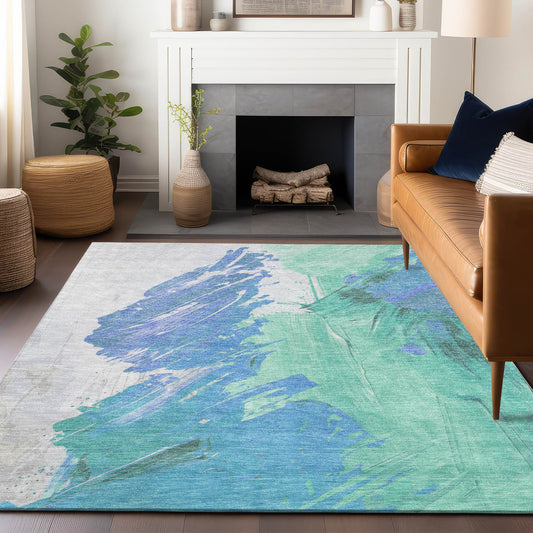 Addison Rugs Chantille ACN1843SF 8 x 10 (ft) Loomed Polyester Seafoam Rectangular Indoor/Outdoor Geometric Machine washable Pet Friendly Area rug