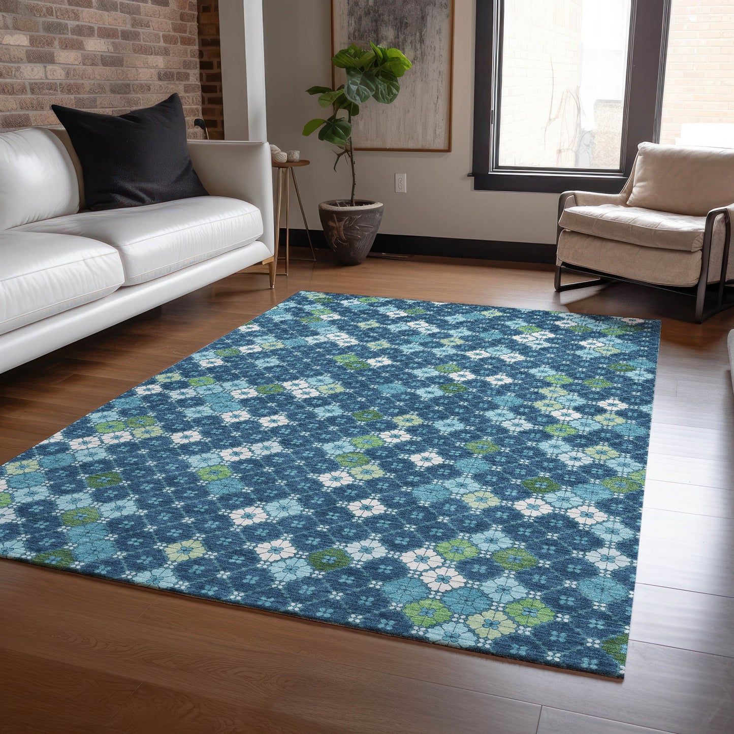 Addison Rugs Chantille ACN1837NA 9 x 12 (ft) Loomed Polyester Navy Rectangular Indoor/Outdoor Geometric Machine washable Pet Friendly Area rug