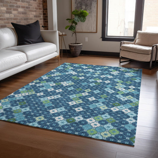 Addison Rugs Chantille ACN1837NA 9 x 12 (ft) Loomed Polyester Navy Rectangular Indoor/Outdoor Geometric Machine washable Pet Friendly Area rug