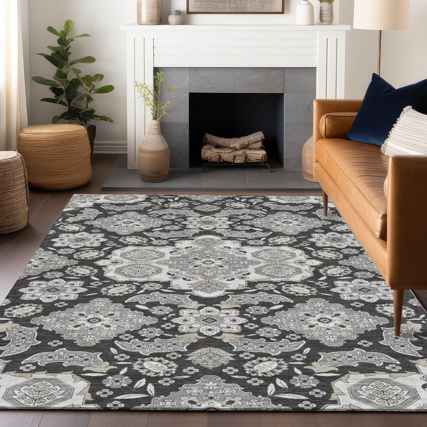 Addison Rugs Chantille ACN1853CC 9 x 12 (ft) Loomed Polyester Charcoal Rectangular Indoor/Outdoor Geometric Machine washable Pet Friendly Area rug