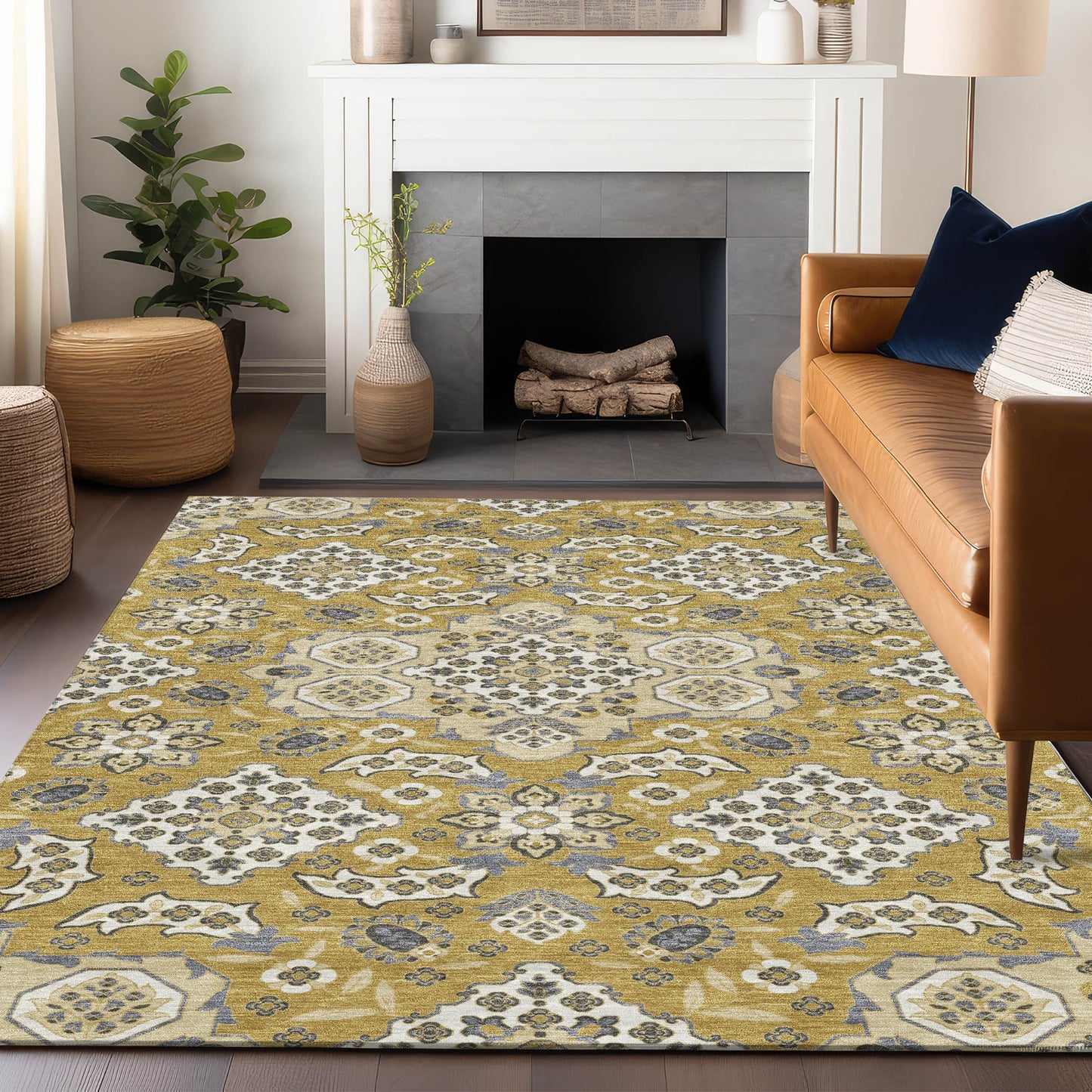 Addison Rugs Chantille ACN1853GO 8 x 10 (ft) Loomed Polyester Gold Rectangular Indoor/Outdoor Geometric Machine washable Pet Friendly Area rug
