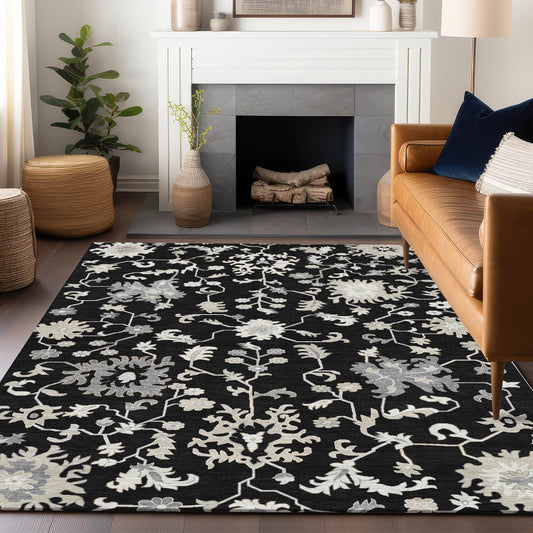 Addison Rugs Chantille ACN1854BK 8 x 10 (ft) Loomed Polyester Black Rectangular Indoor/Outdoor Geometric Machine washable Pet Friendly Area rug